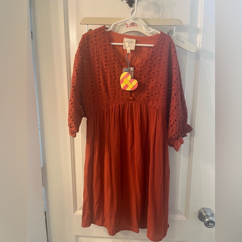 Hayden Girls' Rust Orange Eyelet Babydoll Dress